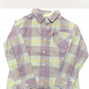 Levi's Kids Plaid Shirt in Lavender and Light Yellow